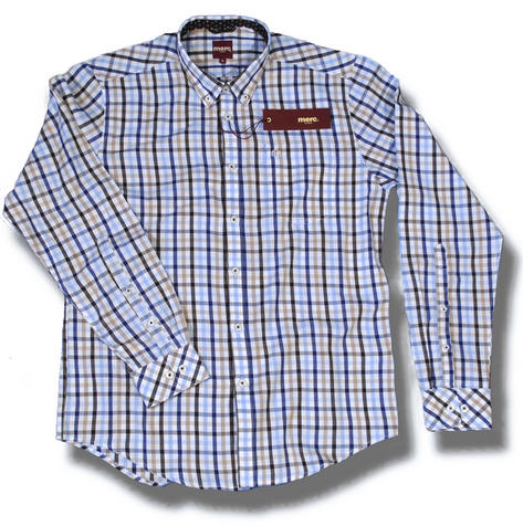 Merc London Mod Button Down Gingham Shirt Blue / Beige Preview